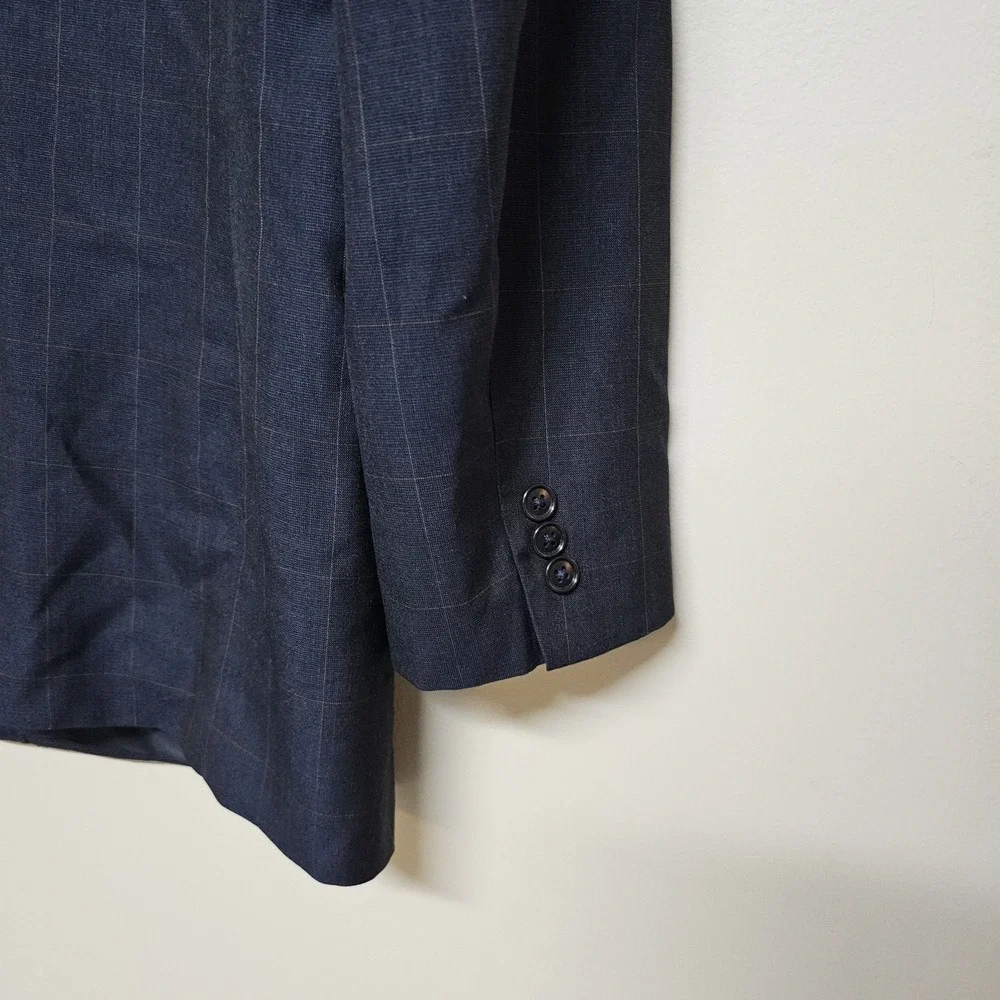 Ermenegildo Zegna Wool‎ Silk Blazer 42L Navy Windowpane Double Breasted Italy